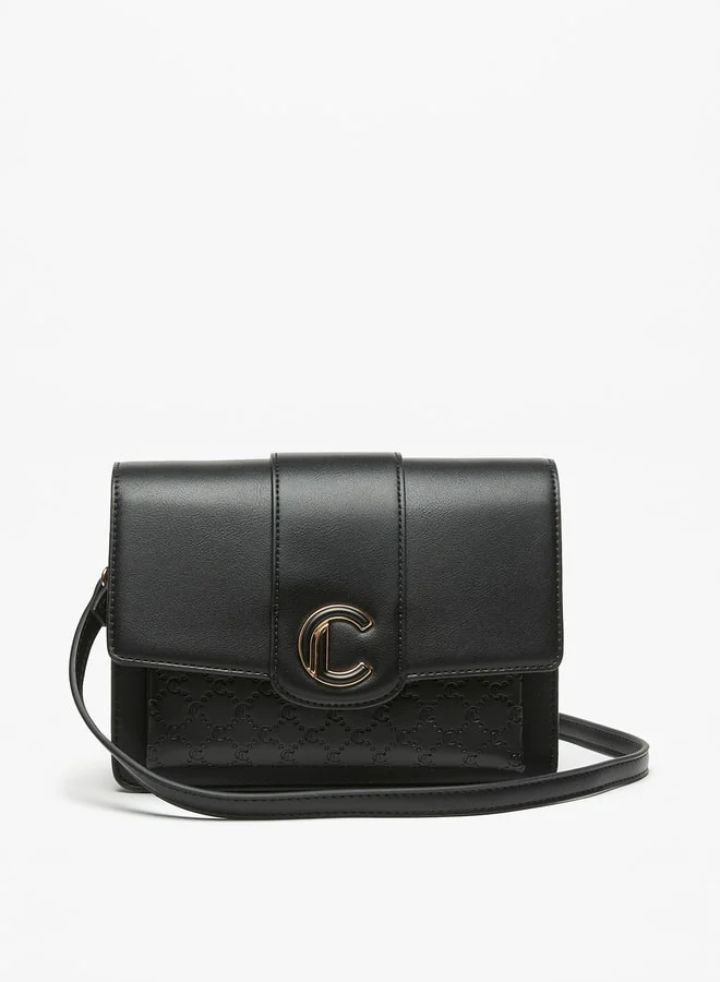 Le Confort Le Confort Monogram Embossed Crossbody Bag with Button Closure and Detachable Strap