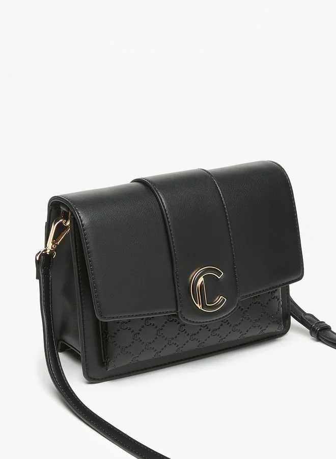 Le Confort Le Confort Monogram Embossed Crossbody Bag with Button Closure and Detachable Strap
