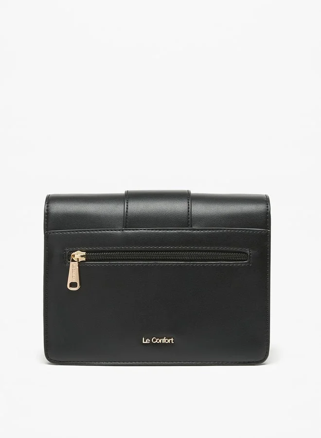 Le Confort Le Confort Monogram Embossed Crossbody Bag with Button Closure and Detachable Strap