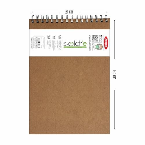 Anupam Sketch-E Sketch Book A4 Hard Cover Wireo Binding Drawing Notebook 100% Recycled Kraft Paper Plain & Dot-Grid On One Side 140GSM 100 Pages for Artists Students Sketching - Image 2