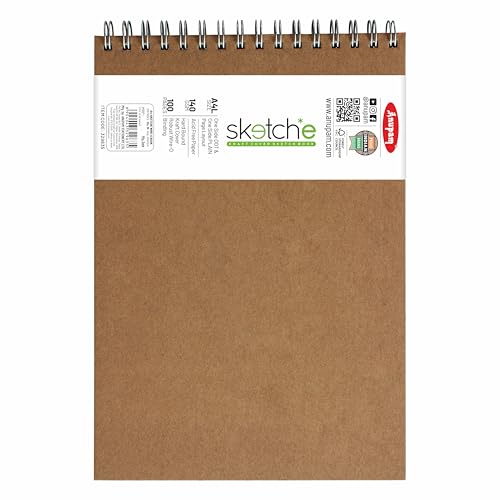 Anupam Sketch-E Sketch Book A4 Hard Cover Wireo Binding Drawing Notebook 100% Recycled Kraft Paper Plain & Dot-Grid On One Side 140GSM 100 Pages for Artists Students Sketching - Image 1