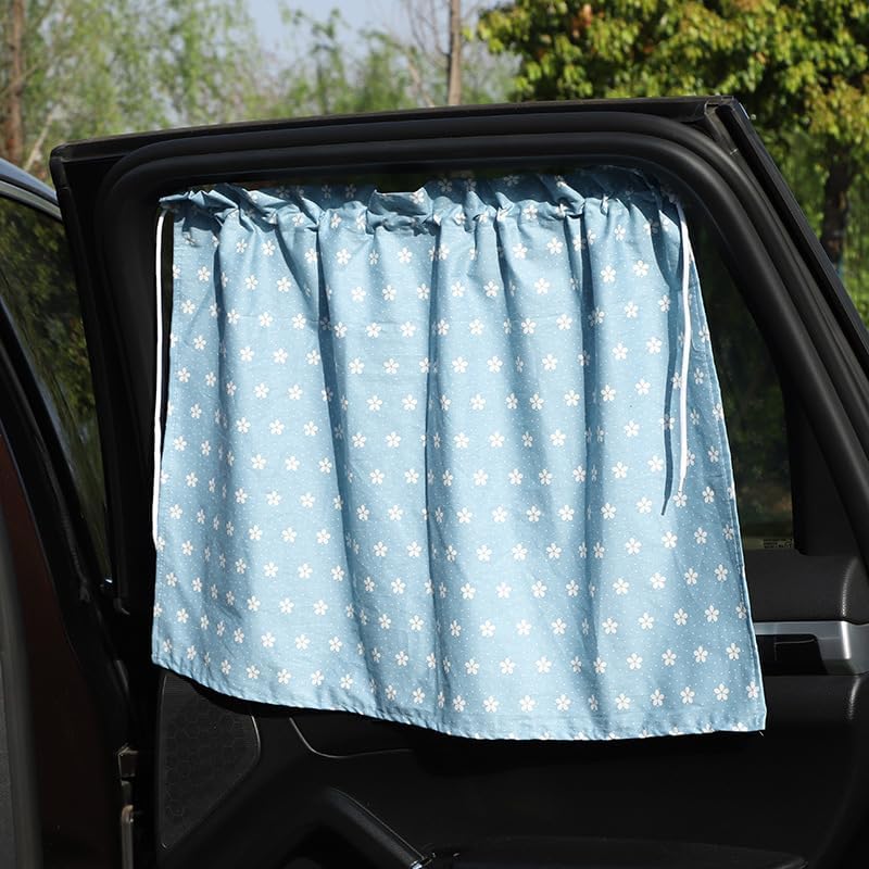 Car Curtain Suction Cup Sun Shade Cartoon Sun Insu Car Curtain Suction Cup Shade Cartoon Insulation Side Window for Vehicle, Ideal Fo S (Blue Small Flowers) - Image 5
