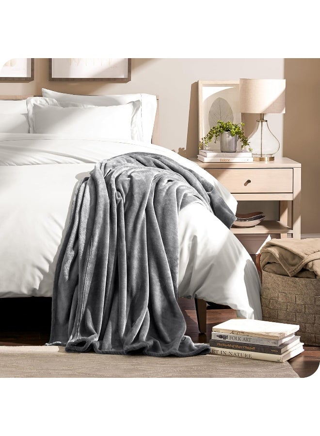 Bare Home Bare Home Fleece Blanket - Twin/Twin Extra Long Blanket - Grey - Lightweight Blanket for Bed, Sofa, Couch, Camping, and Travel - Microplush - Ultra Soft Warm Blanket  - Image 3
