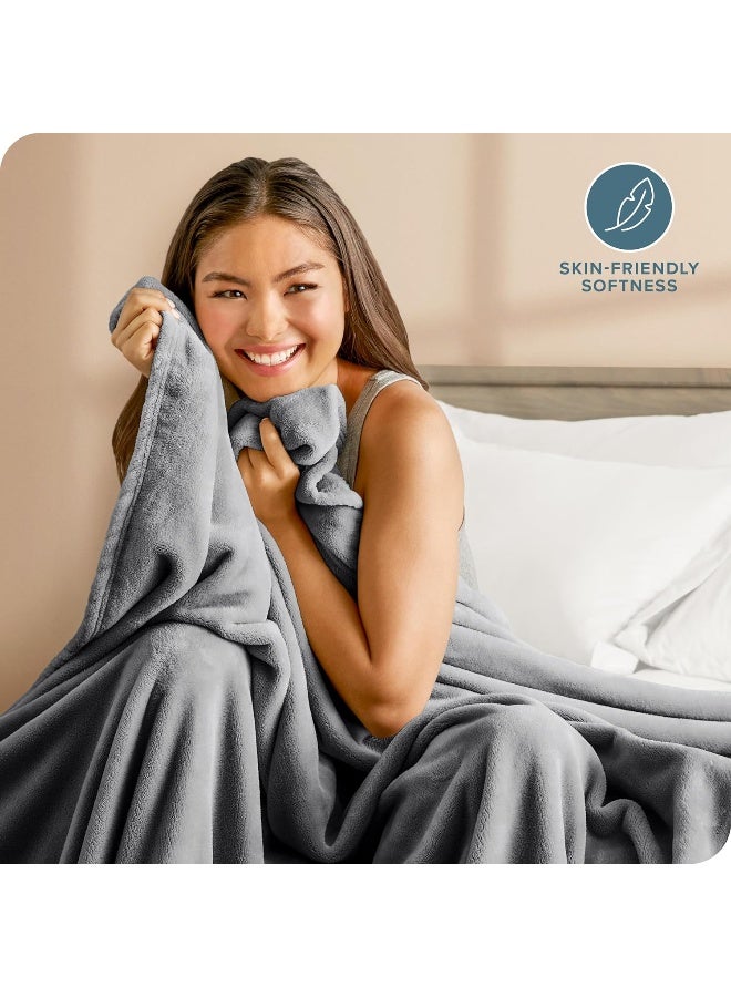 Bare Home Bare Home Fleece Blanket - Twin/Twin Extra Long Blanket - Grey - Lightweight Blanket for Bed, Sofa, Couch, Camping, and Travel - Microplush - Ultra Soft Warm Blanket  - Image 2