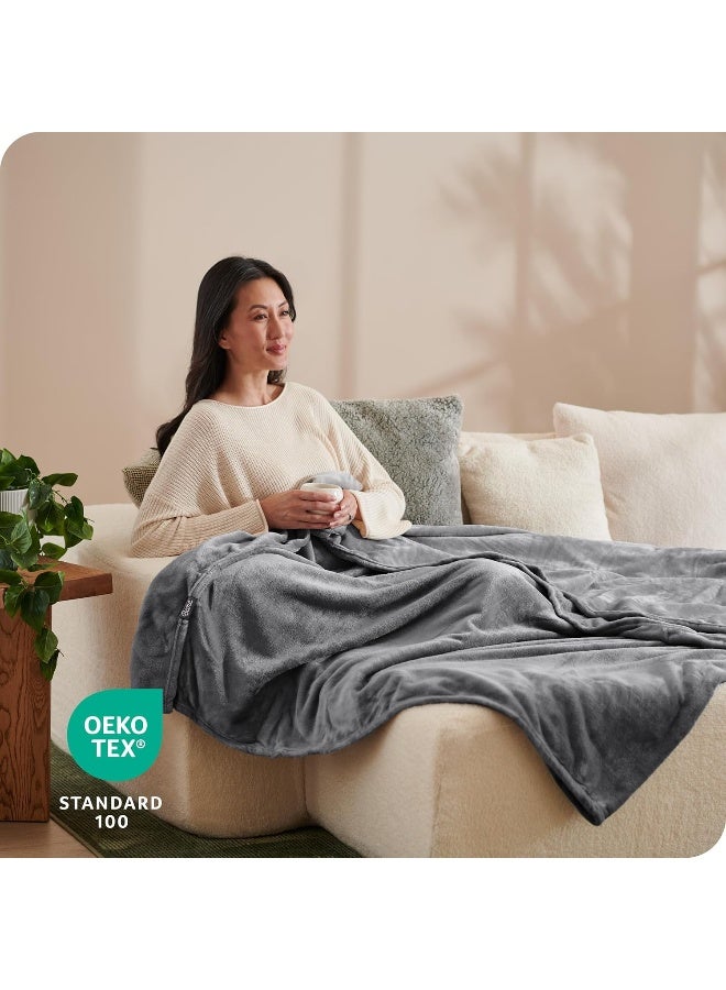 Bare Home Bare Home Fleece Blanket - Twin/Twin Extra Long Blanket - Grey - Lightweight Blanket for Bed, Sofa, Couch, Camping, and Travel - Microplush - Ultra Soft Warm Blanket  - Image 4