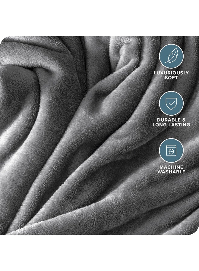 Bare Home Bare Home Fleece Blanket - Twin/Twin Extra Long Blanket - Grey - Lightweight Blanket for Bed, Sofa, Couch, Camping, and Travel - Microplush - Ultra Soft Warm Blanket  - Image 5