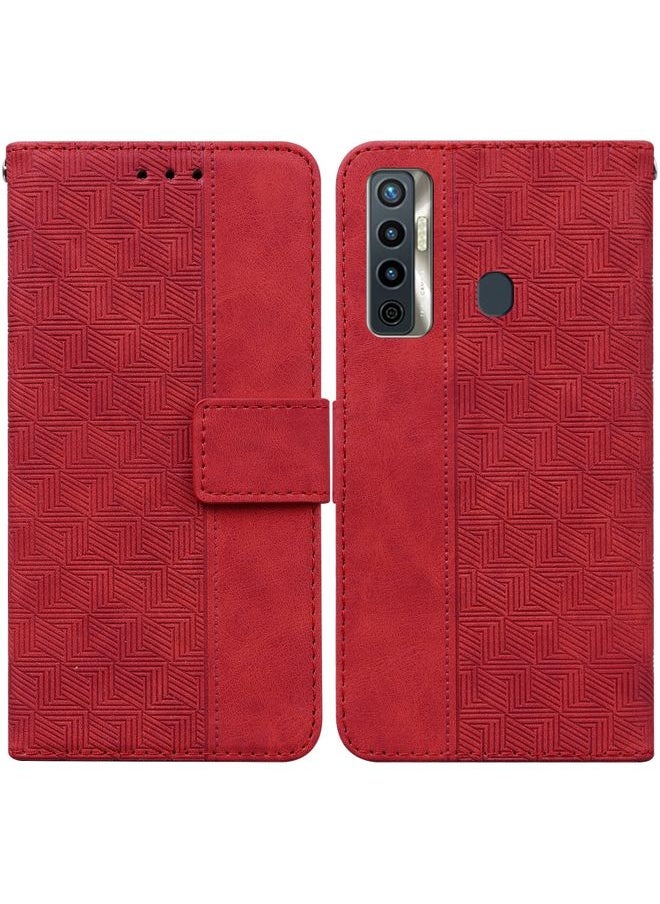 HuHa Case Cover For For Tecno Camon 17 Geometric Embossed Leather Phone Case(Red) 