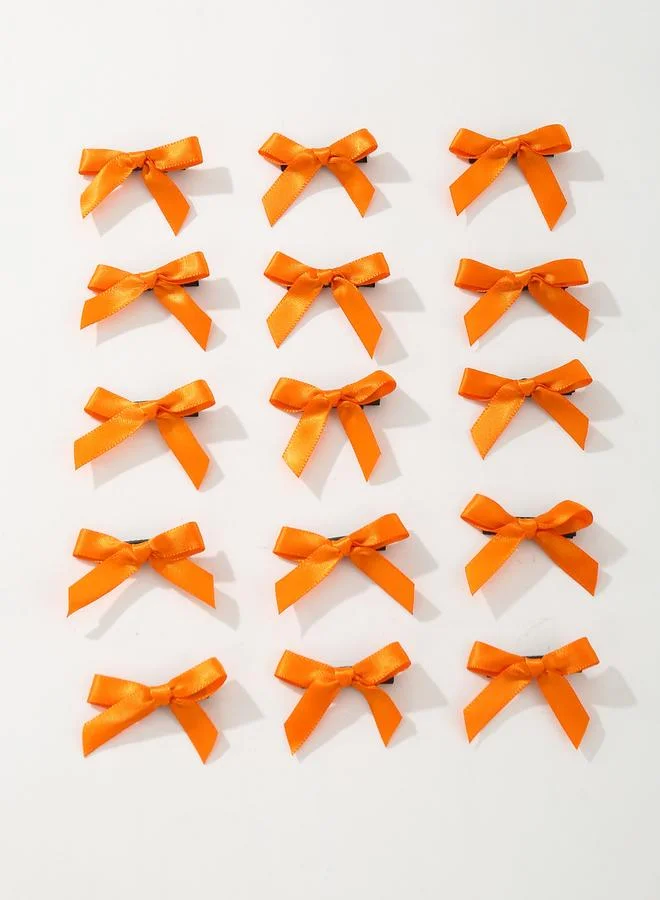 Take Two  Pack of 15 - Embellished Orange Bow Hair Clips for Women | Best Price UAE