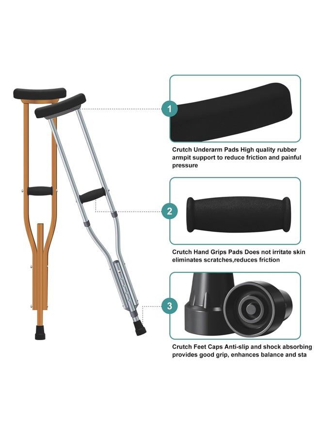 ZIYIZE Crutch Padding and Crutches Accessories, Comfort Padding for Armpits and Hand Grips with Replacement Tips, Fits Standard Aluminum Crutches 6 Pcs(Black) - Image 3