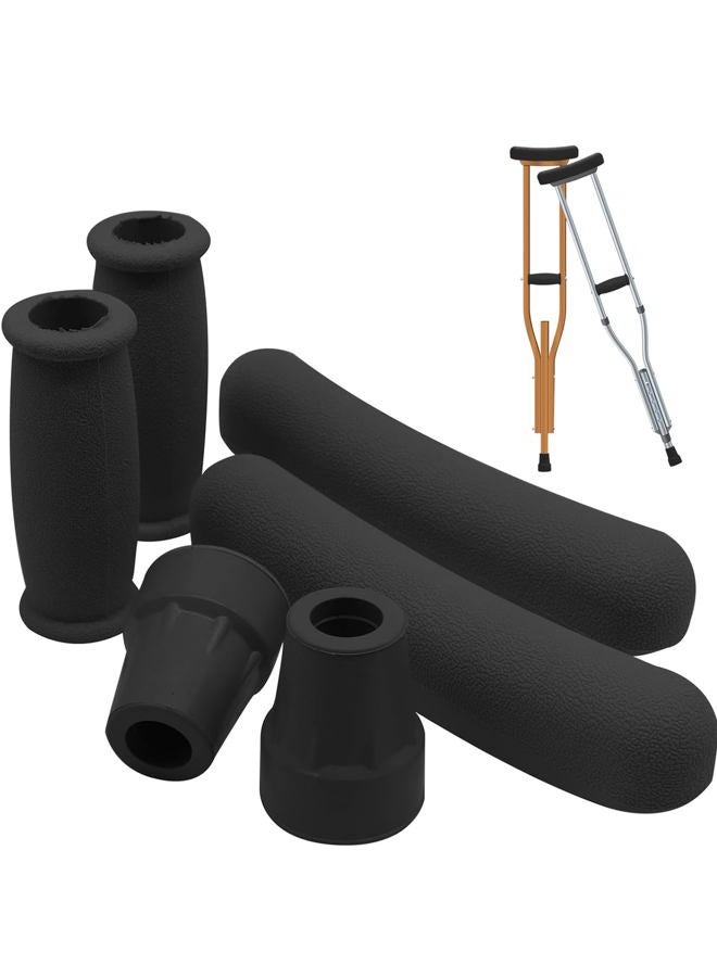 ZIYIZE Crutch Padding and Crutches Accessories, Comfort Padding for Armpits and Hand Grips with Replacement Tips, Fits Standard Aluminum Crutches 6 Pcs(Black) - Image 1