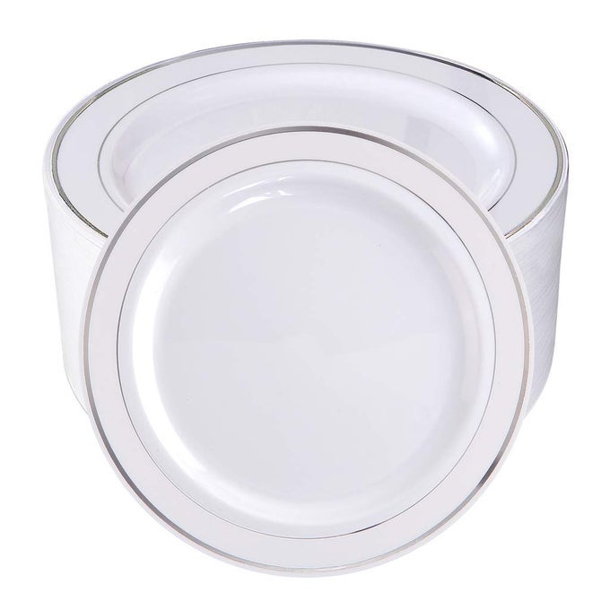 100PIECES SILVER RIM PLASTIC PLATES 75INCH SILVER SALADDESSERT PLATES DISPOSABLE IDEAL FOR WEDDINGSPARTIESCHRISTMAS