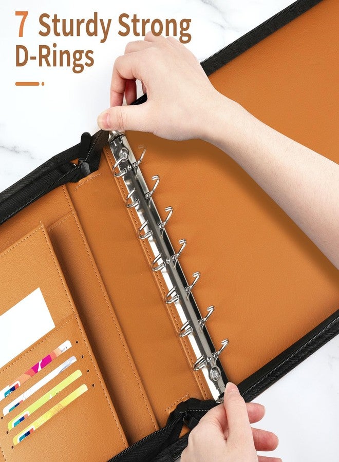 Smarpau Business Checkbook Binder 7 Ring, PU Leather Check Binder Holds 600 Checks Capacity, Executive Office Business Checkbook with Zipper Pouch for 9 × 13 Inch Sheets, Brown - Image 4