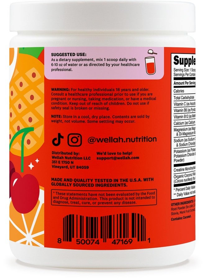 Wellah Creatine + Hydration Powder (Fruit Punch) 30 Servings - Electrolyte Drink Mix with 3g of Creatine Monohydrate - Image 3