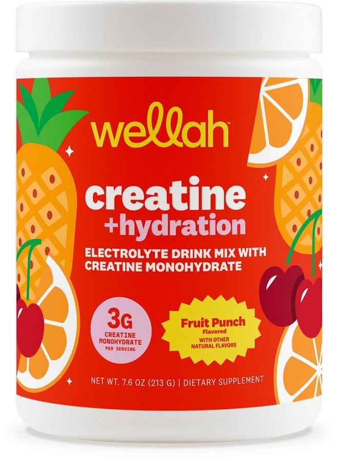 Wellah Creatine + Hydration Powder (Fruit Punch) 30 Servings - Electrolyte Drink Mix with 3g of Creatine Monohydrate - Image 1