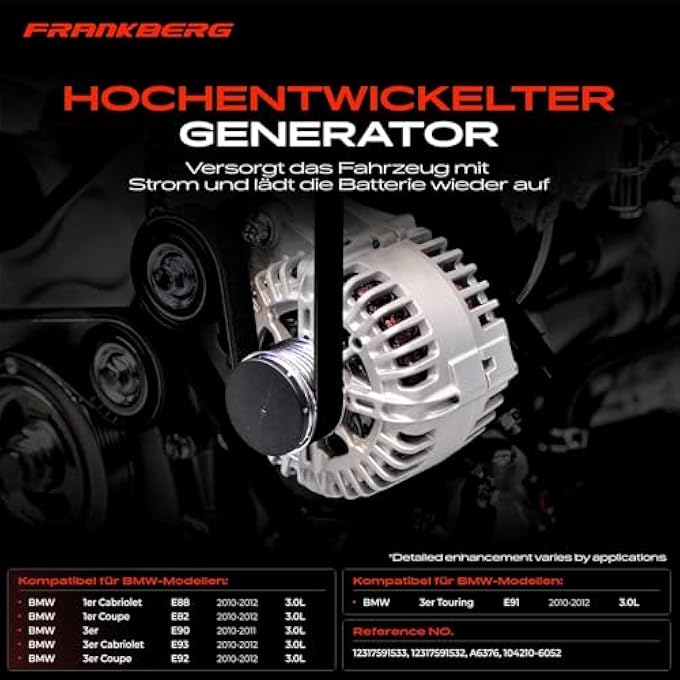 Frankberg Alternator Generator Compatible with 1 Series E82 E88 3 Series E90 E91 E92 E93 2010-2012 Replace# 12317591532 - Image 3