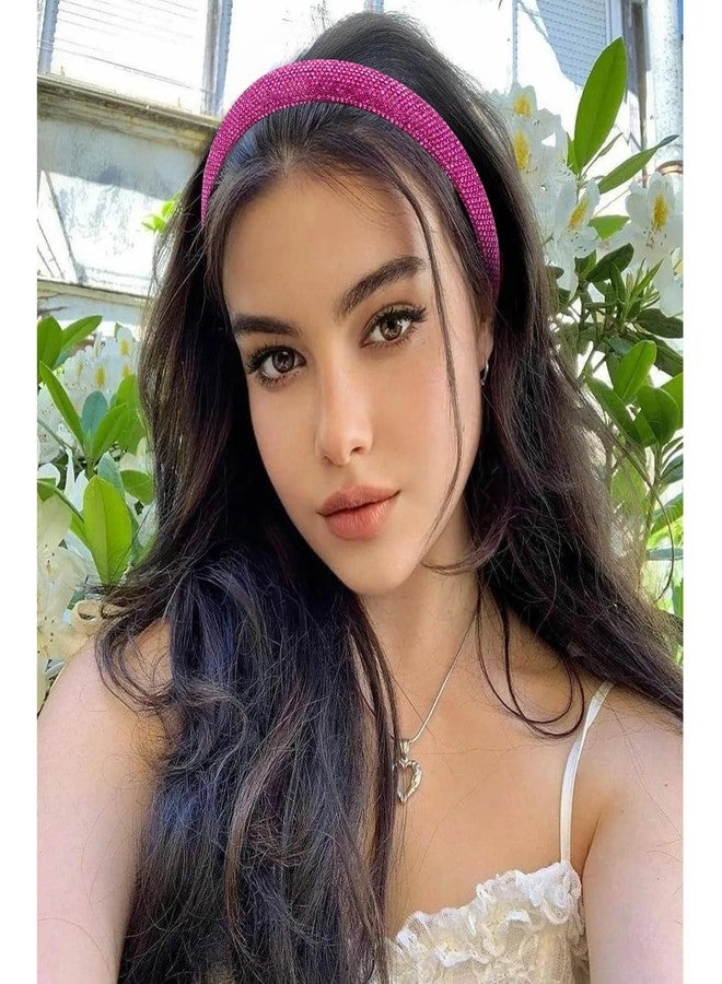 أماريفير طوق رأس مرصع بأحجار الراين باللون الوردي الفاتح من أماريفير للنساء، طوق رأس لامع براق، طوق شعر مطرز بالخرز مقاس 1 بوصة للفتيات، حلقات شعر مرصعة بالجواهر، إكسسوارات شعر عصرية للنساء والفتيات - Image 4