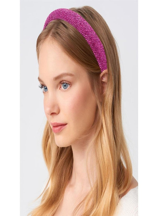 أماريفير طوق رأس مرصع بأحجار الراين باللون الوردي الفاتح من أماريفير للنساء، طوق رأس لامع براق، طوق شعر مطرز بالخرز مقاس 1 بوصة للفتيات، حلقات شعر مرصعة بالجواهر، إكسسوارات شعر عصرية للنساء والفتيات - Image 3