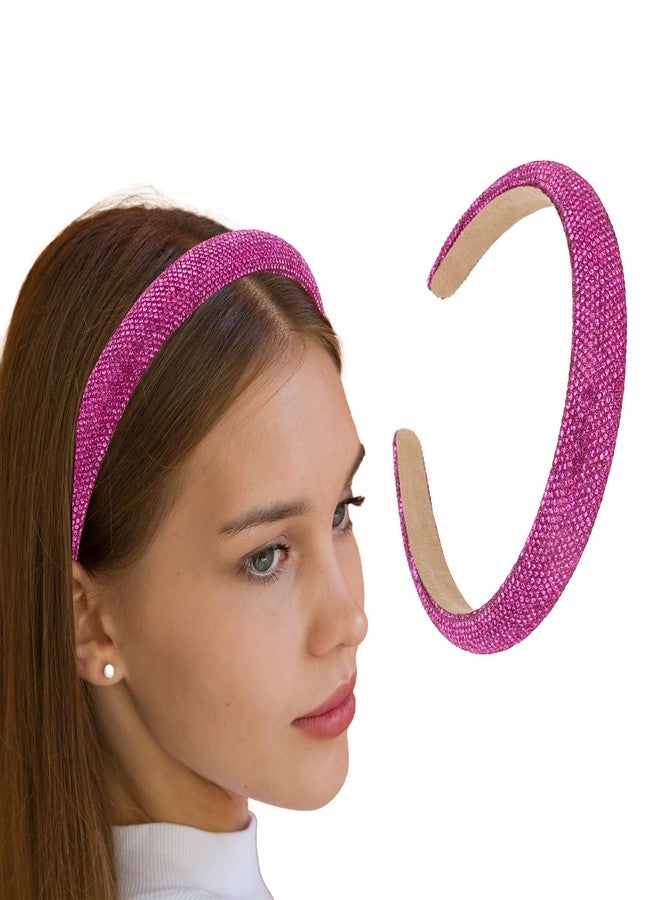 أماريفير طوق رأس مرصع بأحجار الراين باللون الوردي الفاتح من أماريفير للنساء، طوق رأس لامع براق، طوق شعر مطرز بالخرز مقاس 1 بوصة للفتيات، حلقات شعر مرصعة بالجواهر، إكسسوارات شعر عصرية للنساء والفتيات - Image 1