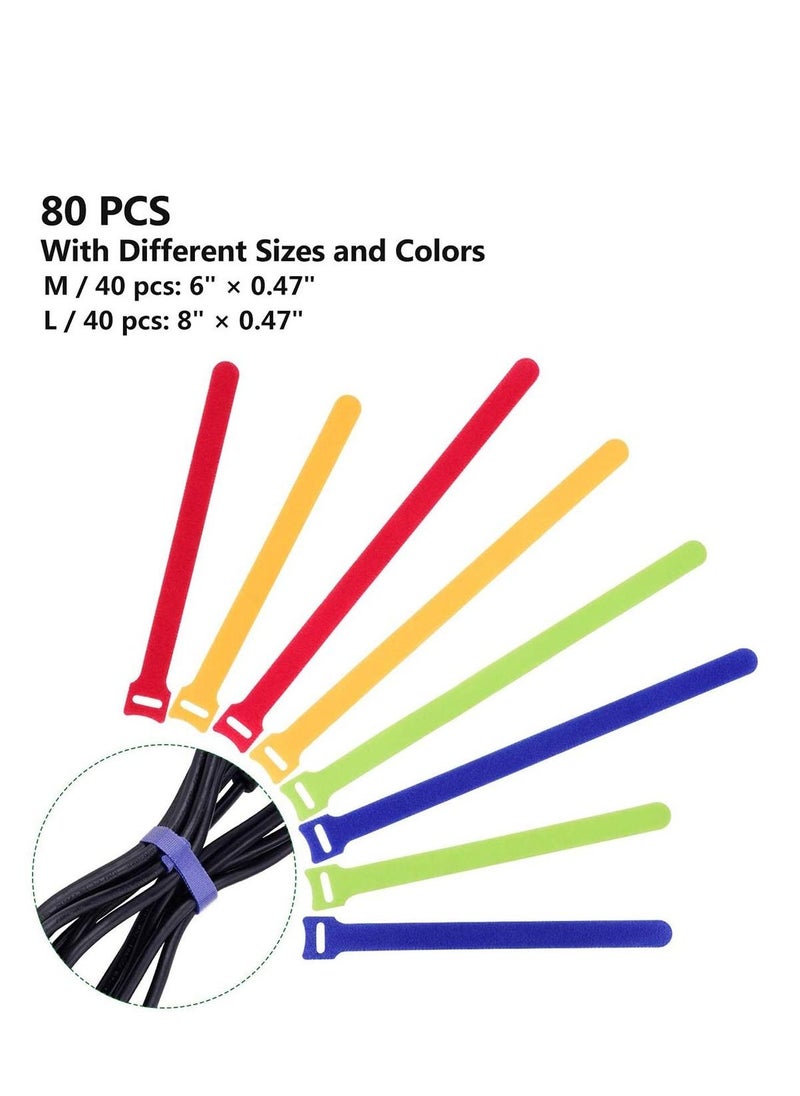 SYOSI - 80 Pcs Reusable Fastening Cable Ties, Multi Purpose Hook Loop Cable Straps Wire Ties Management, Adjustable Multicoloured Cords Organizer for Computer, Laptop, TV, Electronics - Image 1
