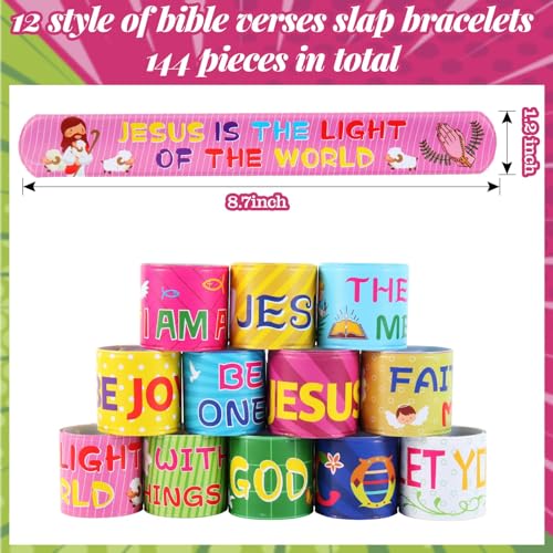 Kolewo4ever 244 Pieces Bible Verses Gifts Set144 Pieces Bible Verses Slap Bracelets Religious Christian Wristbands 100 Pieces Stickers for Church Gatherings and Additional Activities - Image 5