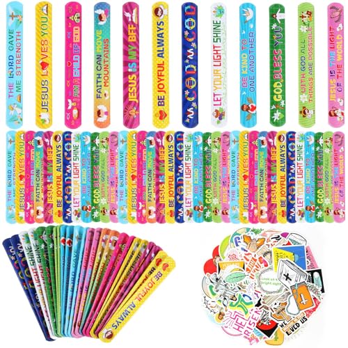 Kolewo4ever 244 Pieces Bible Verses Gifts Set144 Pieces Bible Verses Slap Bracelets Religious Christian Wristbands 100 Pieces Stickers for Church Gatherings and Additional Activities - Image 1