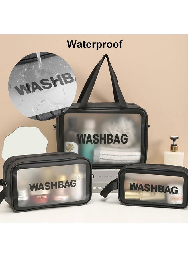 SPRSE Makeup Pouch Travel Toiletry Bag for Women Travel Pouch Cosmetic Makeup Bag Transparent Pouches for Women (Black (Set of 3)) - Image 4