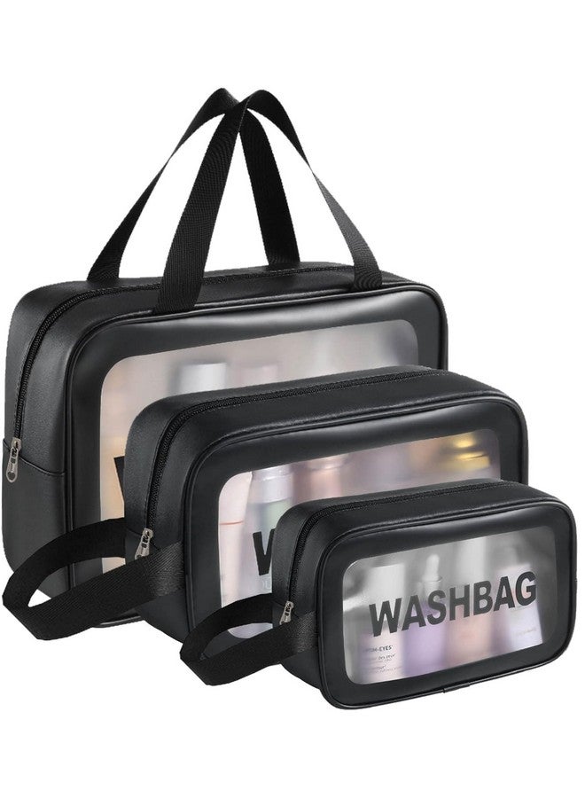 SPRSE Makeup Pouch Travel Toiletry Bag for Women Travel Pouch Cosmetic Makeup Bag Transparent Pouches for Women (Black (Set of 3)) - Image 1