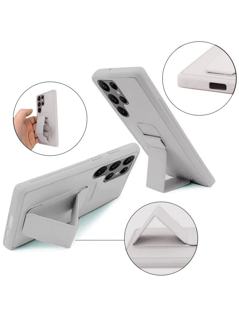 BORTONY Premium Silicone Hand Strap Grip, Car Mount Kickstand And Finger Grip Case Cover For Samsung Galaxy S22 Ultra (Grey) - Image 3