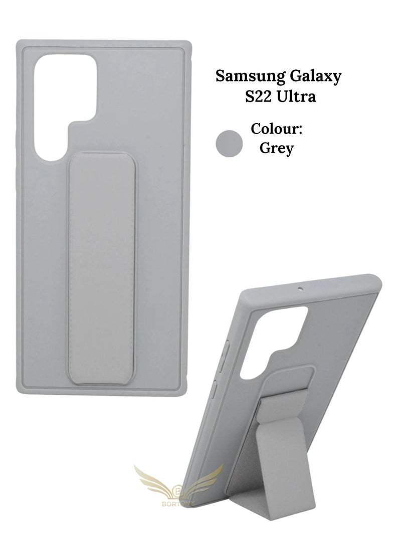 BORTONY Premium Silicone Hand Strap Grip, Car Mount Kickstand And Finger Grip Case Cover For Samsung Galaxy S22 Ultra (Grey) - Image 1