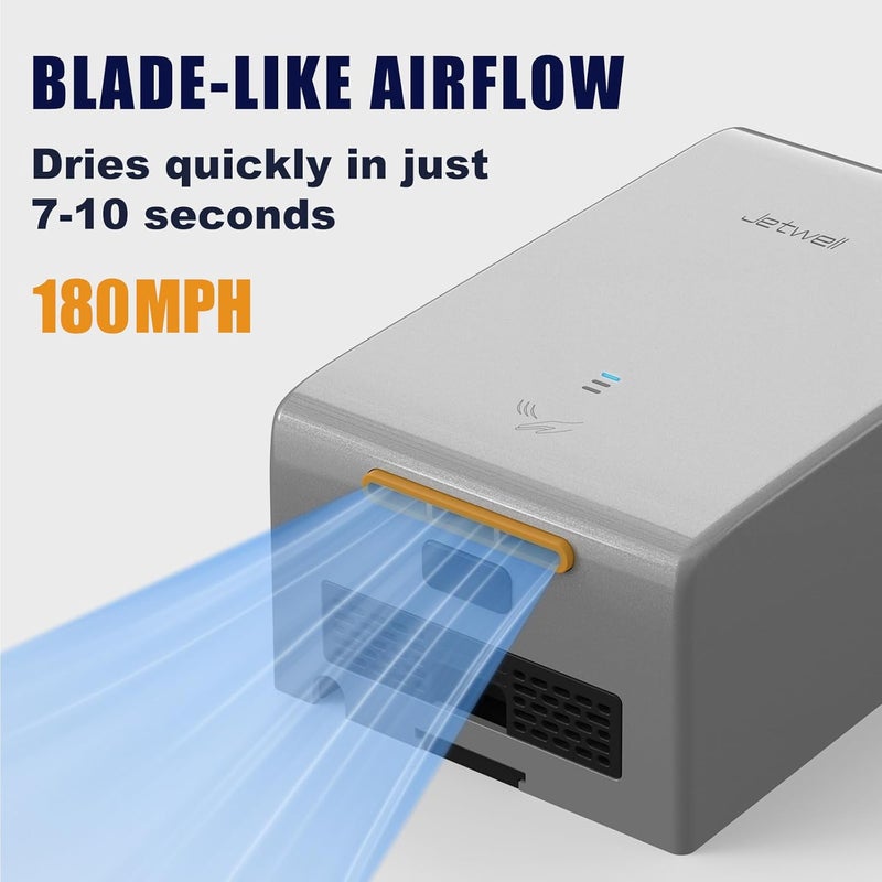 JETWELL مجفف يدين متوافق مع ADA، غلاف بلاستيك ABS تصميم موصول بالكهرباء، AC 110V-130V JW2825 (فضي) - Image 3