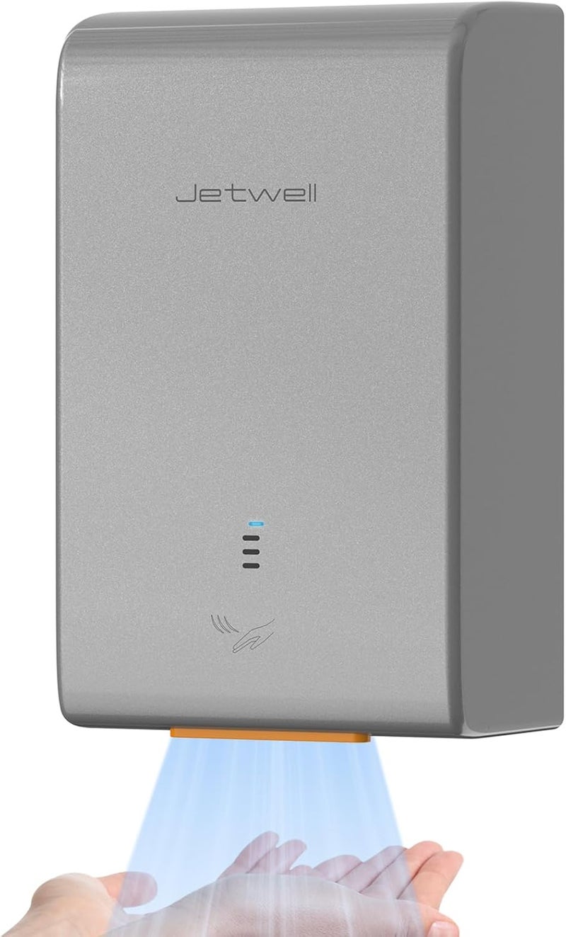 JETWELL مجفف يدين متوافق مع ADA، غلاف بلاستيك ABS تصميم موصول بالكهرباء، AC 110V-130V JW2825 (فضي) - Image 1