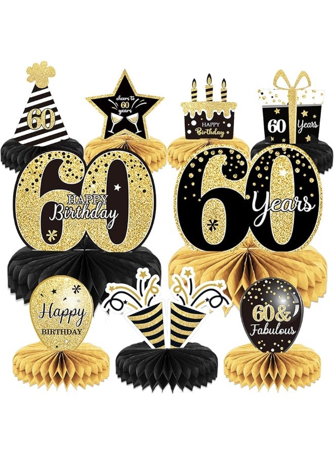 Tevxj 9 Pieces 60th Birthday Decoration 60th Birthday Centerpieces for Tables Decorations Cheers to 60 Years Honeycomb Table Topper for Men and Women Sixty Years Birthday Party Decoration Supplies(60th) - Image 4