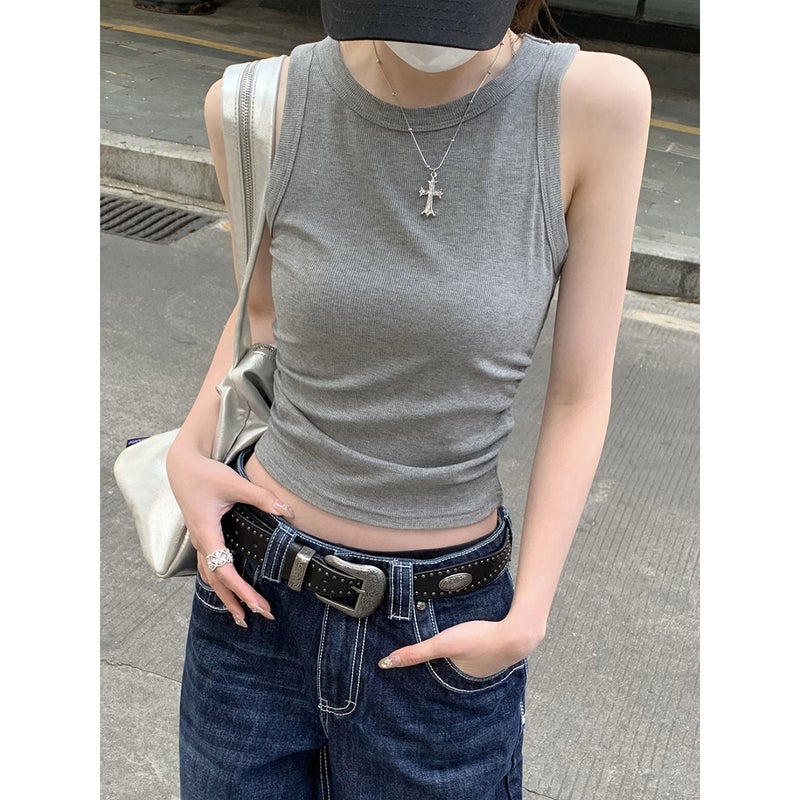 Women's Ruched Waist Racerback Sleeveless Tank Top for Summer Layering - Image 4