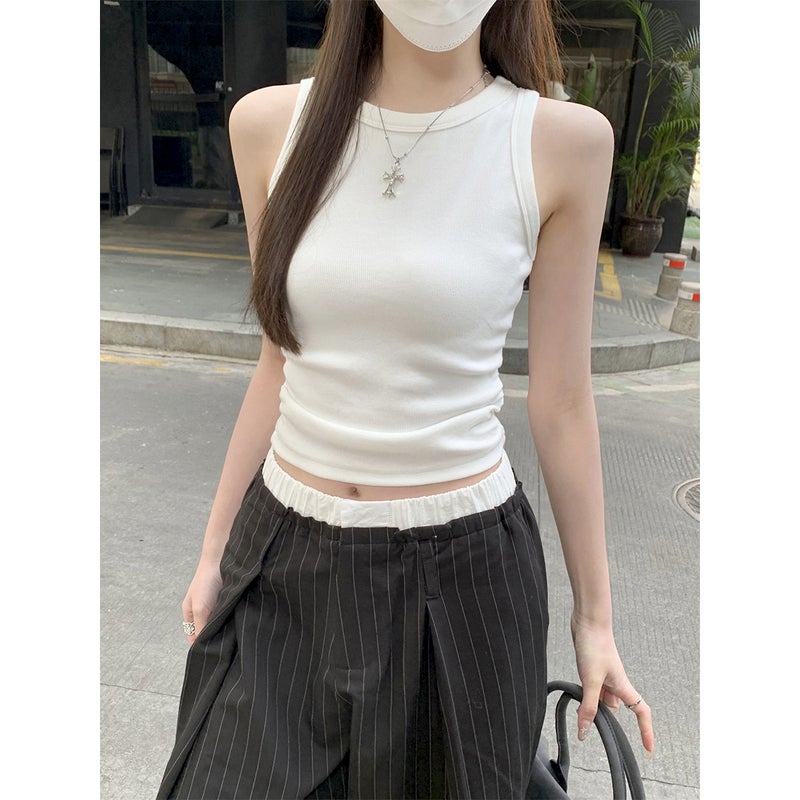 Women's Ruched Waist Racerback Sleeveless Tank Top for Summer Layering - Image 1