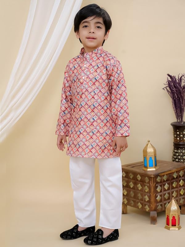 superminis Baby Boys Cotton Golden Embroidery Printed Full Sleeves Kurta with Pyjama Ethnic Wear Set (7-8 Years, Maroon) - Image 3