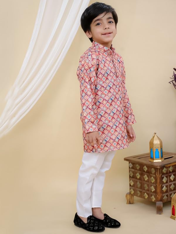 superminis Baby Boys Cotton Golden Embroidery Printed Full Sleeves Kurta with Pyjama Ethnic Wear Set (7-8 Years, Maroon) - Image 2