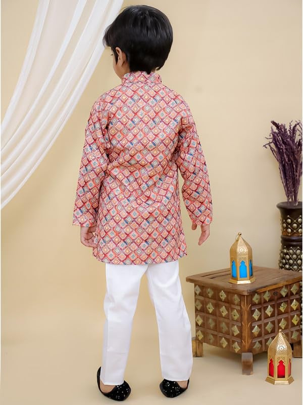 superminis Baby Boys Cotton Golden Embroidery Printed Full Sleeves Kurta with Pyjama Ethnic Wear Set (7-8 Years, Maroon) - Image 4