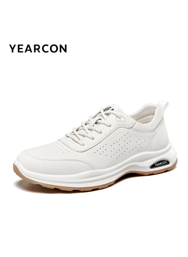YEARCON Yierkang Men's Running Shoes With Velcro Strap, Stylish Cowhide Sports Casual Shoes 56451a Beige/white Size 40 - Image 3