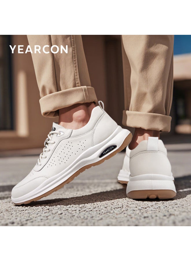 YEARCON Yierkang Men's Running Shoes With Velcro Strap, Stylish Cowhide Sports Casual Shoes 56451a Beige/white Size 40 - Image 2