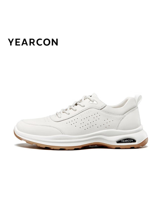 YEARCON Yierkang Men's Running Shoes With Velcro Strap, Stylish Cowhide Sports Casual Shoes 56451a Beige/white Size 40 - Image 4