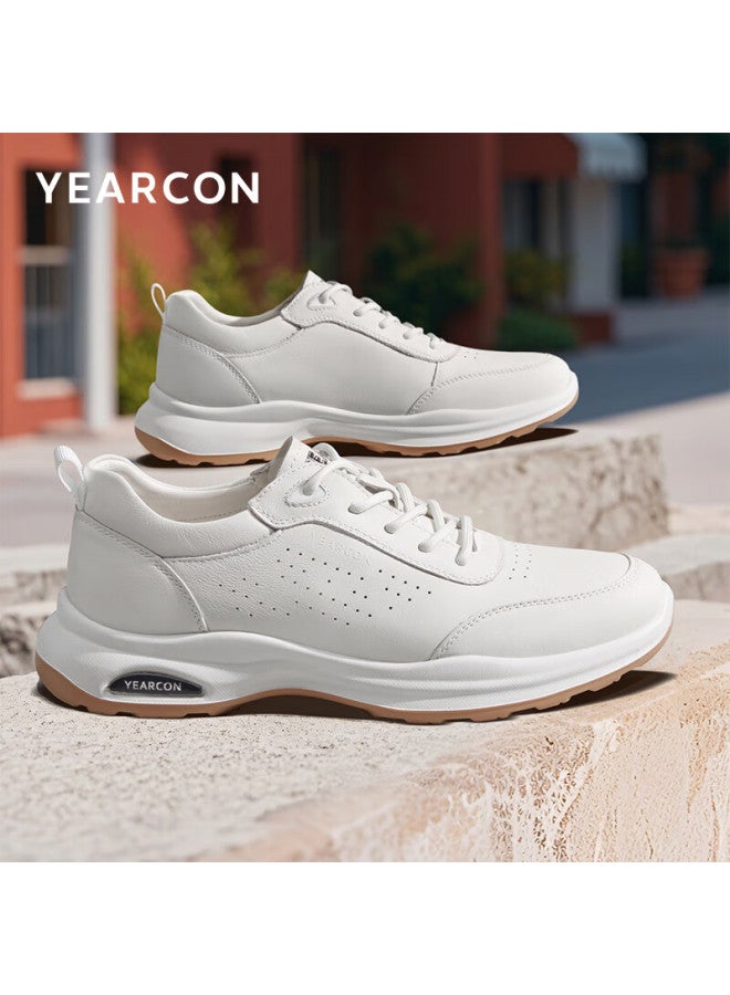 YEARCON Yierkang Men's Running Shoes With Velcro Strap, Stylish Cowhide Sports Casual Shoes 56451a Beige/white Size 40 - Image 1