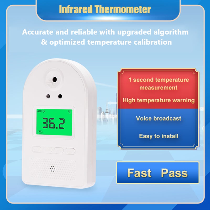 Wall-mounted Infrared Thermometer with 100 Data Storage Tri-colored LCD Display Voice Broadcast °C/ °F Non-contact Thermometers with Fever Alarm Digital Temperature Measurement - Image 3