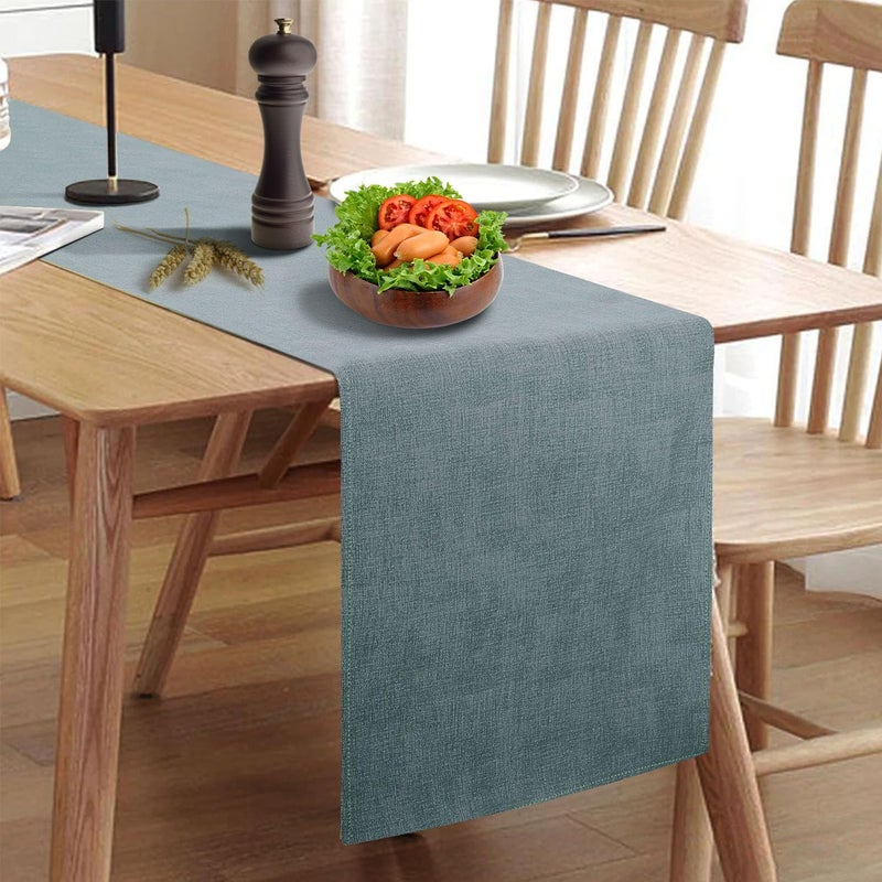 Rinpon Waterproof Wipeable Table Runner Thick Farmhouse Table Runner Dresser Runner Rustic Table Runner for Kitchen Dining Room Bedroom Living Room Indoor and Outdoor 72 Blue Grey