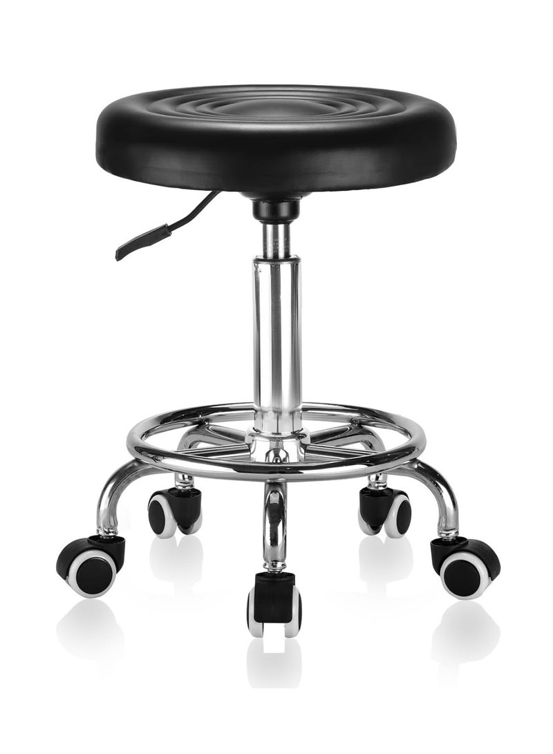 جوي لينك كرسي دوار جلدي مستدير مستدير، دوّار سلس بزاوية 360 درجة، قابل لتعديل الارتفاع، كرسي منجد بتصميم بسيط مع بكرة مسند للقدمين، كرسي فردي للاستخدام المنزلي والترفيهي، صالونات التجميل، المختبرات - Image 1