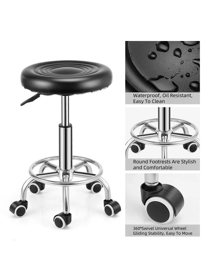 جوي لينك كرسي دوار جلدي مستدير مستدير، دوّار سلس بزاوية 360 درجة، قابل لتعديل الارتفاع، كرسي منجد بتصميم بسيط مع بكرة مسند للقدمين، كرسي فردي للاستخدام المنزلي والترفيهي، صالونات التجميل، المختبرات - Image 4