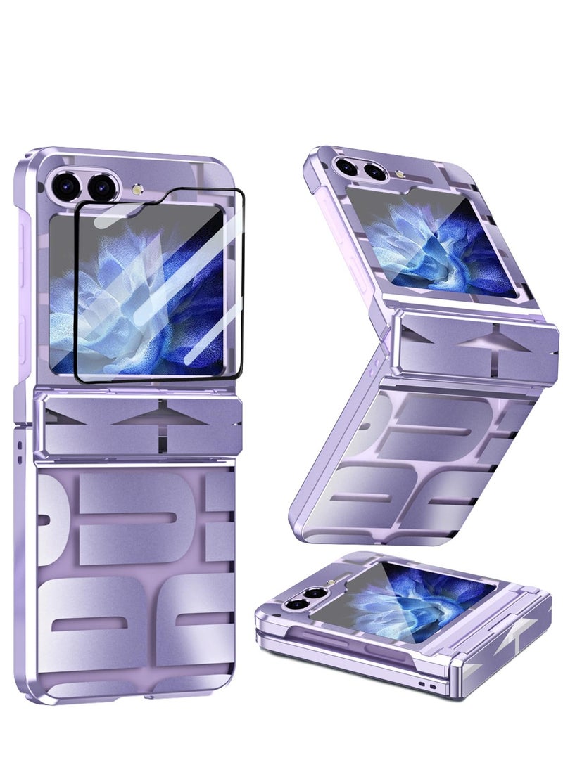 SOLARAE Phonecase for Samsung Galaxy Z Flip 5, with Full-Coverage Automatic Hinged Protective Cover, Screen Protector, Military Fall Protection Transparent Plating Case for Samsung Z Flip 5 (2023) (Purple) - Image 1