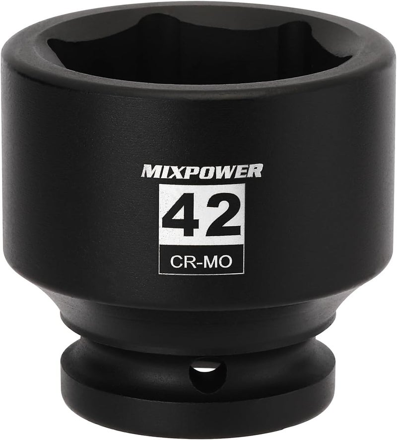 MIXPOWER 3/4" Drive Shallow Impact Socket, 42mm, CR-MO, Metric, 6 Point, Axle Nut Impact Grade Socket for Easy Removal - Image 1