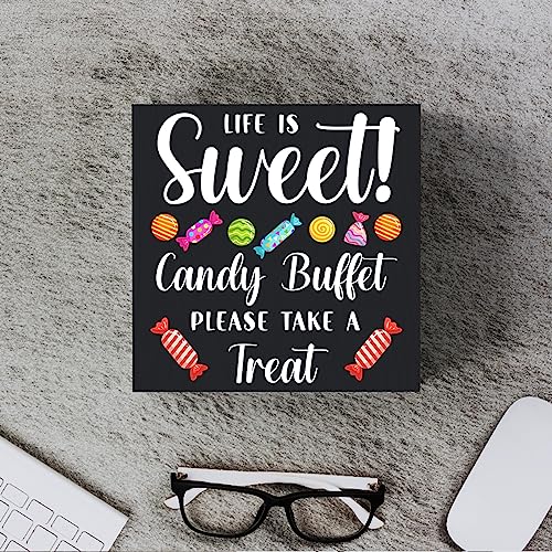 Woght Funny Christmas Candy Buffet Wooden Box Sign Plaque Life is Sweet Candy Buffet Please Take a Treat Wood Box Sign Rustic Art Home Shelf Desk Decor 5 X 5 Inches - Image 4