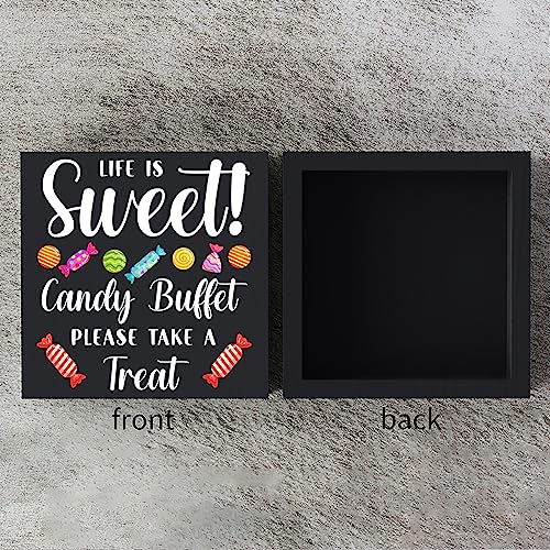 Woght Funny Christmas Candy Buffet Wooden Box Sign Plaque Life is Sweet Candy Buffet Please Take a Treat Wood Box Sign Rustic Art Home Shelf Desk Decor 5 X 5 Inches - Image 3