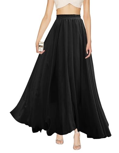 v28 Womens Maxi Midi White Flowy Long Black Summer Plus Size Sheer Chiffon Skirt (XS,Black) - Image 5